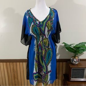 Bisou Bisou Blue Printed Paisley Sheer Kaftan Midi Dress (6)